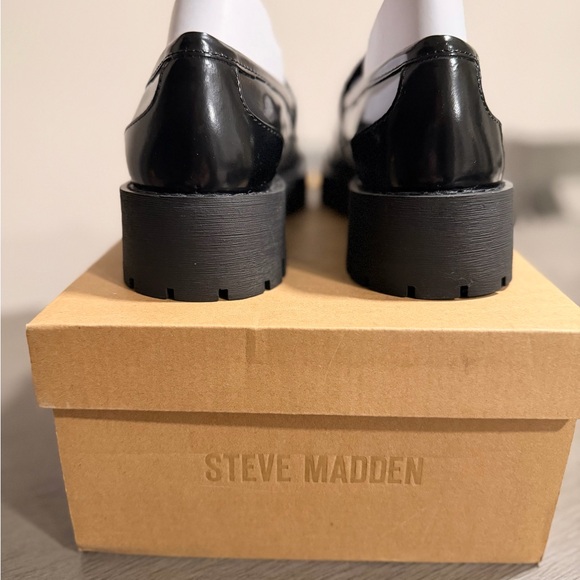 Steve Madden Glossy Black Loafers with Chunky Sole - Picture 6 of 10